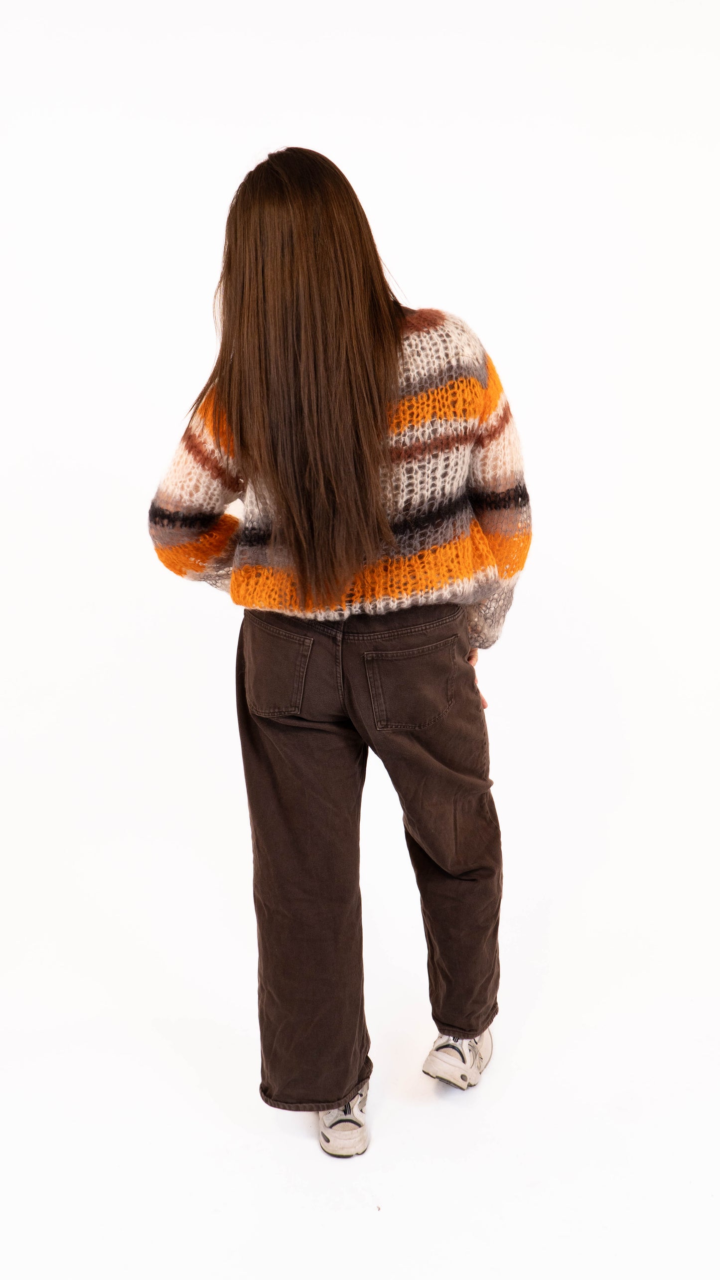 Orange stribet sweater