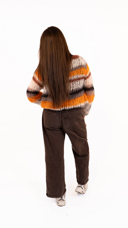 Orange stribet sweater
